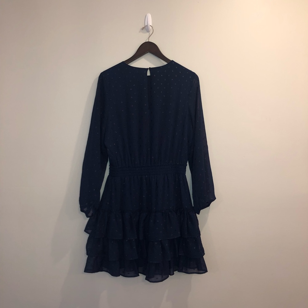 Express navy smocked waist tiered ruffle dress M